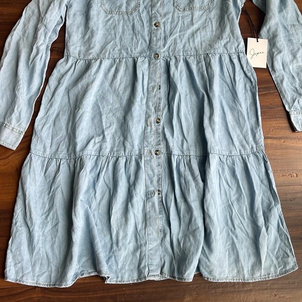 New Japna Washed Chambray Button Front Babydoll Dress - Picture 5 of 13